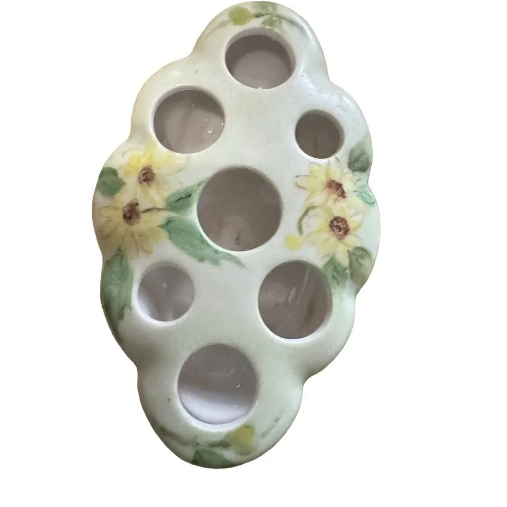 Lipstick‎ Holder, Footed Porcelain Hand Painted Sunflowers